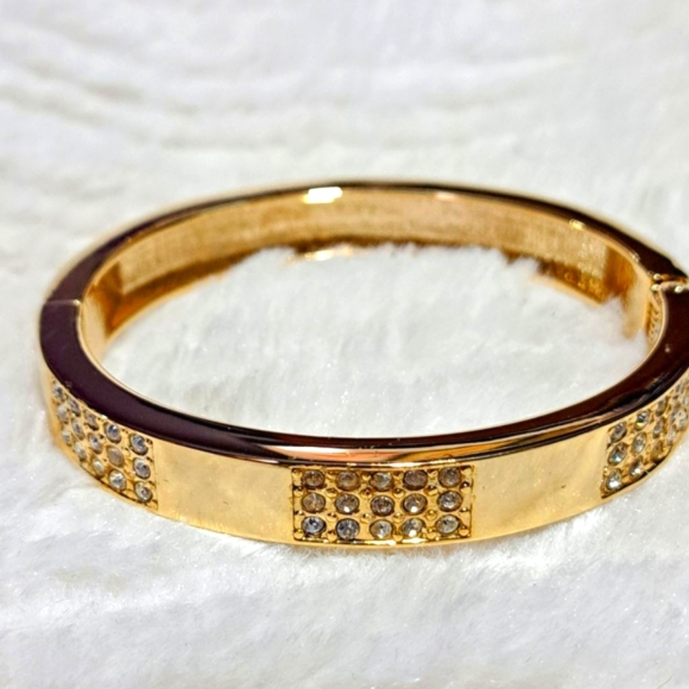 Women's Fashion Costume Gold Bangle Bracelet with Rhinestones - Picture 7 of 10